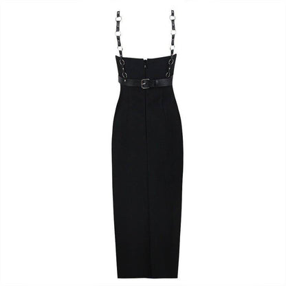 Elegantes Bandage-Maxikleid mit Diamanten – Bodenlang & Quadratkragen