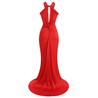 Elegantes Bandage-Maxikleid mit Diamanten – Bodenlang & Quadratkragen
