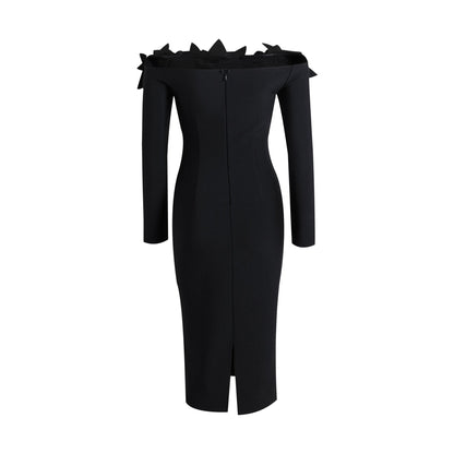 Elegantes Bandage-Maxikleid mit Diamanten – Bodenlang & Quadratkragen