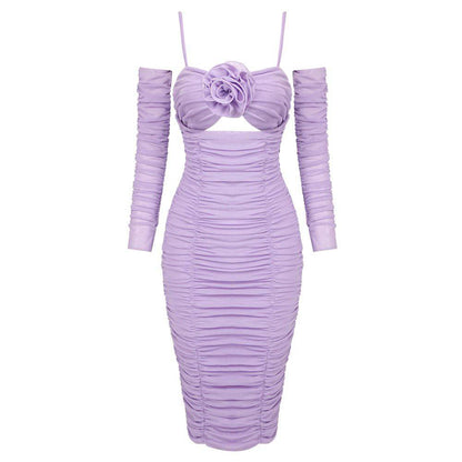 Elegantes Bandage-Maxikleid mit Diamanten – Bodenlang & Quadratkragen