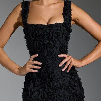 Elegantes Bandage-Maxikleid mit Diamanten – Bodenlang & Quadratkragen