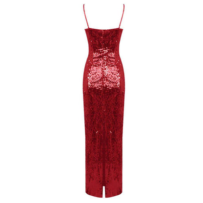 Elegantes Bandage-Maxikleid mit Diamanten – Bodenlang & Quadratkragen