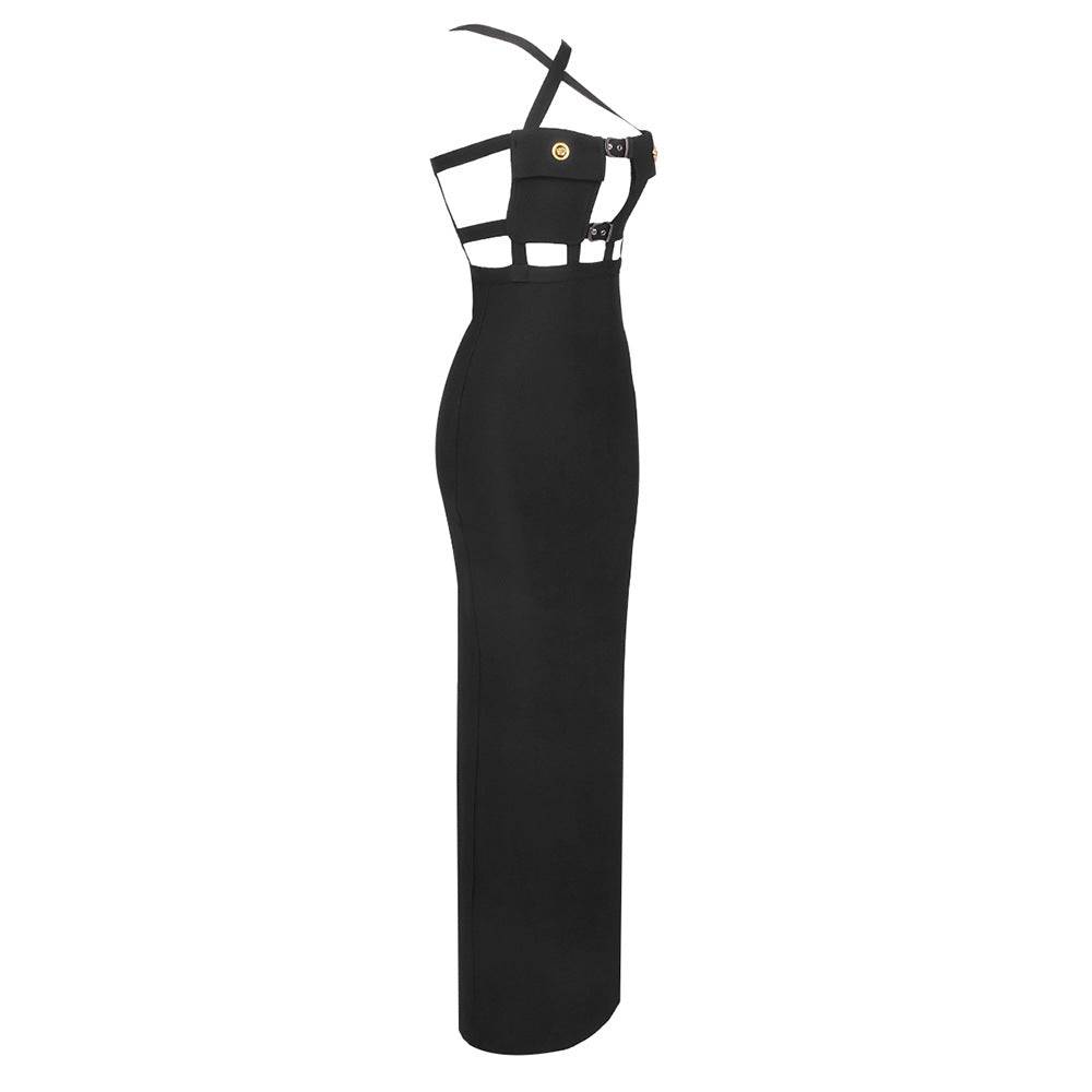 Elegantes Bandage-Maxikleid mit Diamanten – Bodenlang & Quadratkragen