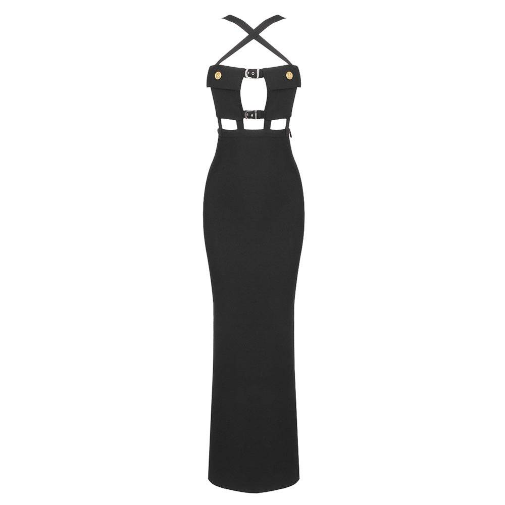 Elegantes Bandage-Maxikleid mit Diamanten – Bodenlang & Quadratkragen