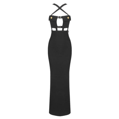Elegantes Bandage-Maxikleid mit Diamanten – Bodenlang & Quadratkragen