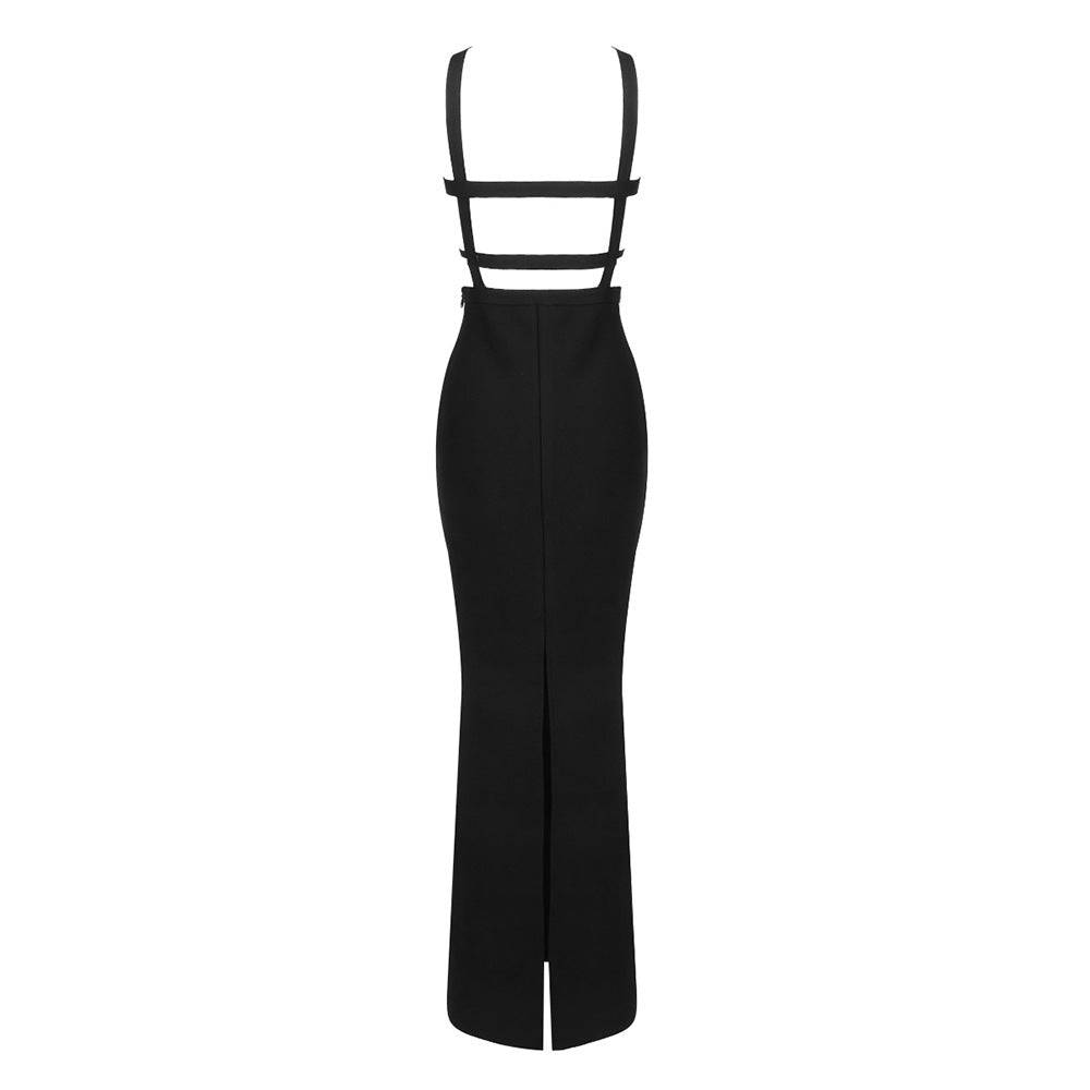 Elegantes Bandage-Maxikleid mit Diamanten – Bodenlang & Quadratkragen