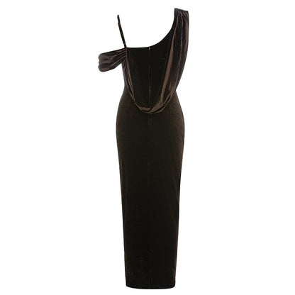 Elegantes Bandage-Maxikleid mit Diamanten – Bodenlang & Quadratkragen