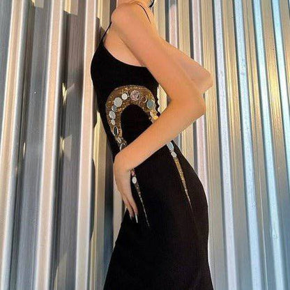 Elegantes Bandage-Maxikleid mit Diamanten – Bodenlang & Quadratkragen