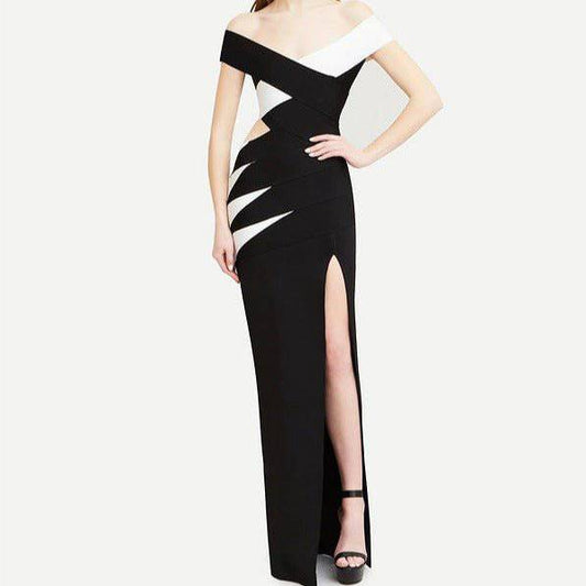 Produktbild von Elegantes Bandage-Maxikleid mit Diamanten – Bodenlang & Quadratkragen in XS, erhältlich bei Hot Fashionista