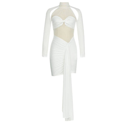 Elegantes Bandage-Maxikleid mit Diamanten – Bodenlang & Quadratkragen