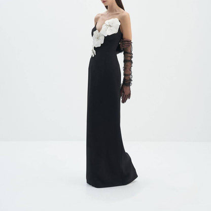 Elegantes Bandage-Maxikleid mit Diamanten – Bodenlang & Quadratkragen