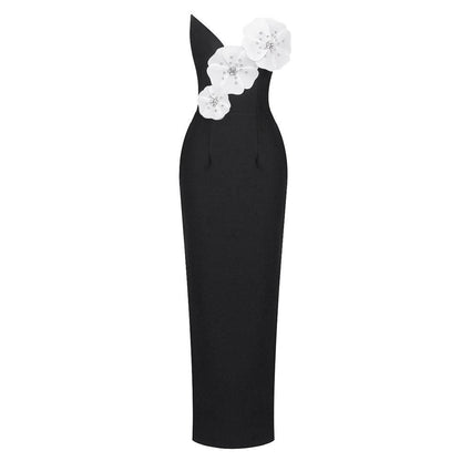 Elegantes Bandage-Maxikleid mit Diamanten – Bodenlang & Quadratkragen