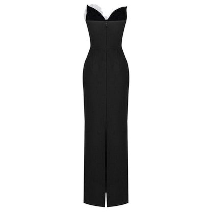 Elegantes Bandage-Maxikleid mit Diamanten – Bodenlang & Quadratkragen