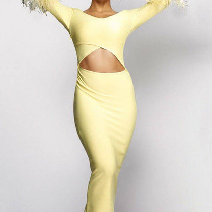 Elegantes Bandage-Maxikleid mit Diamanten – Bodenlang & Quadratkragen