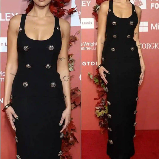 Produktbild von Elegantes Bandage-Maxikleid mit Diamanten – Bodenlang & Quadratkragen in XS, erhältlich bei Hot Fashionista