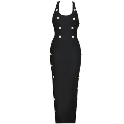 Elegantes Bandage-Maxikleid mit Diamanten – Bodenlang & Quadratkragen