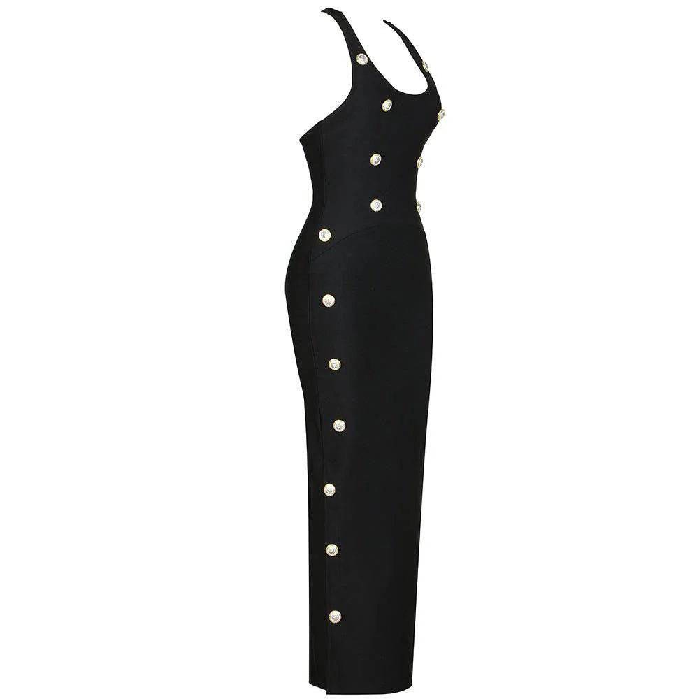 Elegantes Bandage-Maxikleid mit Diamanten – Bodenlang & Quadratkragen