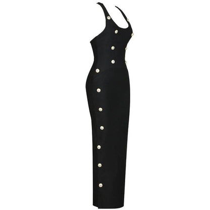 Elegantes Bandage-Maxikleid mit Diamanten – Bodenlang & Quadratkragen