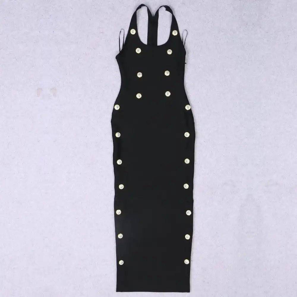 Elegantes Bandage-Maxikleid mit Diamanten – Bodenlang & Quadratkragen