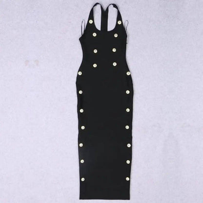 Elegantes Bandage-Maxikleid mit Diamanten – Bodenlang & Quadratkragen
