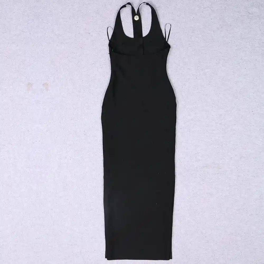 Elegantes Bandage-Maxikleid mit Diamanten – Bodenlang & Quadratkragen