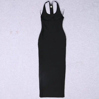 Elegantes Bandage-Maxikleid mit Diamanten – Bodenlang & Quadratkragen