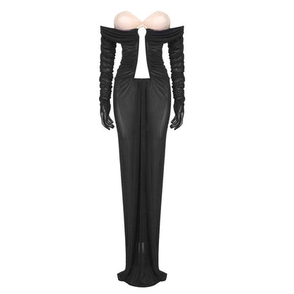 Elegantes Bandage-Maxikleid mit Diamanten – Bodenlang & Quadratkragen