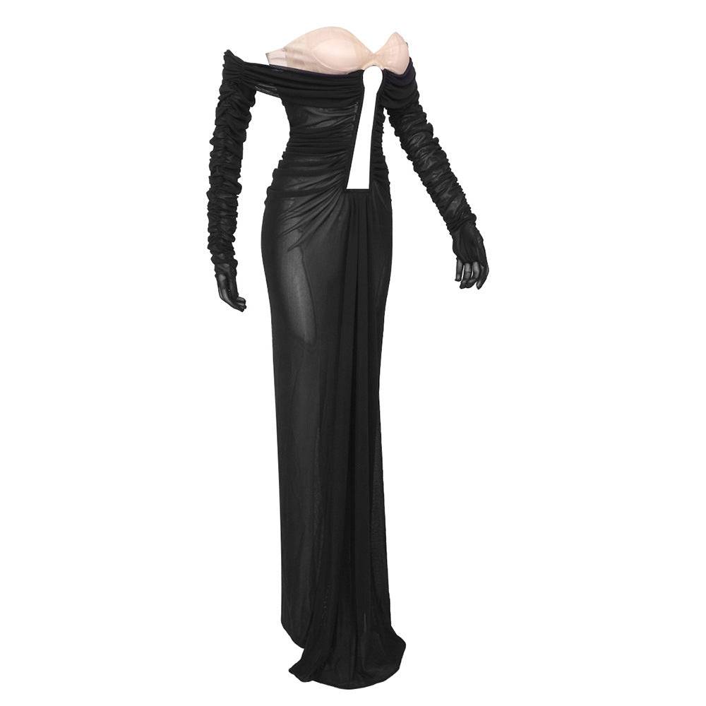 Elegantes Bandage-Maxikleid mit Diamanten – Bodenlang & Quadratkragen
