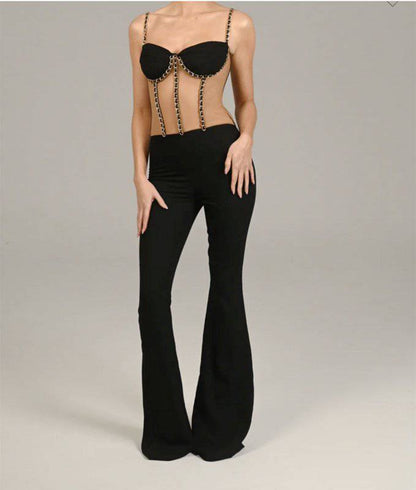 Elegantes Bandage-Maxikleid mit Diamanten – Bodenlang & Quadratkragen