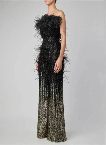 Elegantes Bandage-Maxikleid mit Diamanten – Bodenlang & Quadratkragen