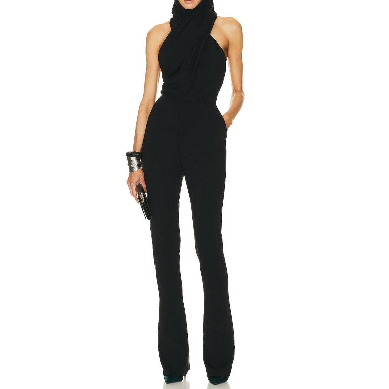 Elegantes Bandage-Maxikleid mit Diamanten – Bodenlang & Quadratkragen