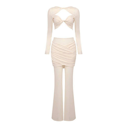 Elegantes Bandage-Maxikleid mit Diamanten – Bodenlang & Quadratkragen