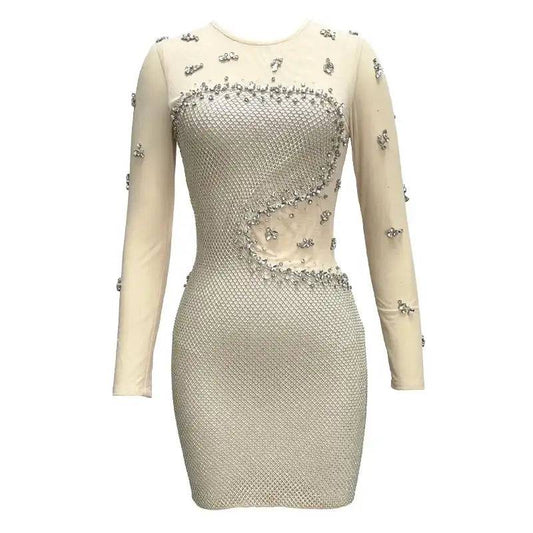 Produktbild von Elegantes Bandage-Maxikleid mit Diamanten – Bodenlang & Quadratkragen in s, erhältlich bei Hot Fashionista