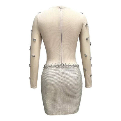 Elegantes Bandage-Maxikleid mit Diamanten – Bodenlang & Quadratkragen