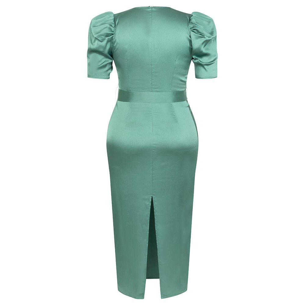 Elegantes Bandage-Maxikleid mit Diamanten – Bodenlang & Quadratkragen