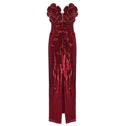 Elegantes Bandage-Maxikleid mit Diamanten – Bodenlang & Quadratkragen