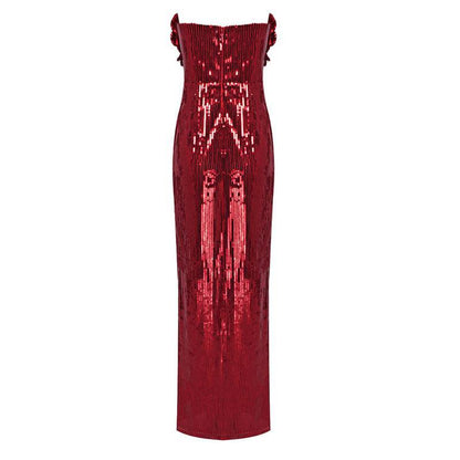 Elegantes Bandage-Maxikleid mit Diamanten – Bodenlang & Quadratkragen
