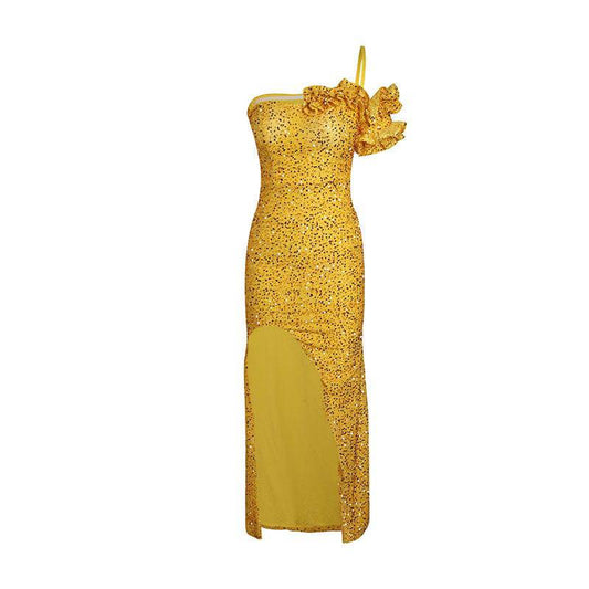 Produktbild von Elegantes Bandage-Maxikleid mit Diamanten – Bodenlang & Quadratkragen in S, erhältlich bei Hot Fashionista