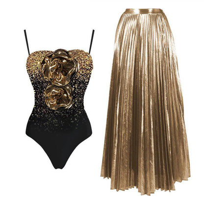 Elegantes Bandage-Maxikleid mit Diamanten – Bodenlang & Quadratkragen