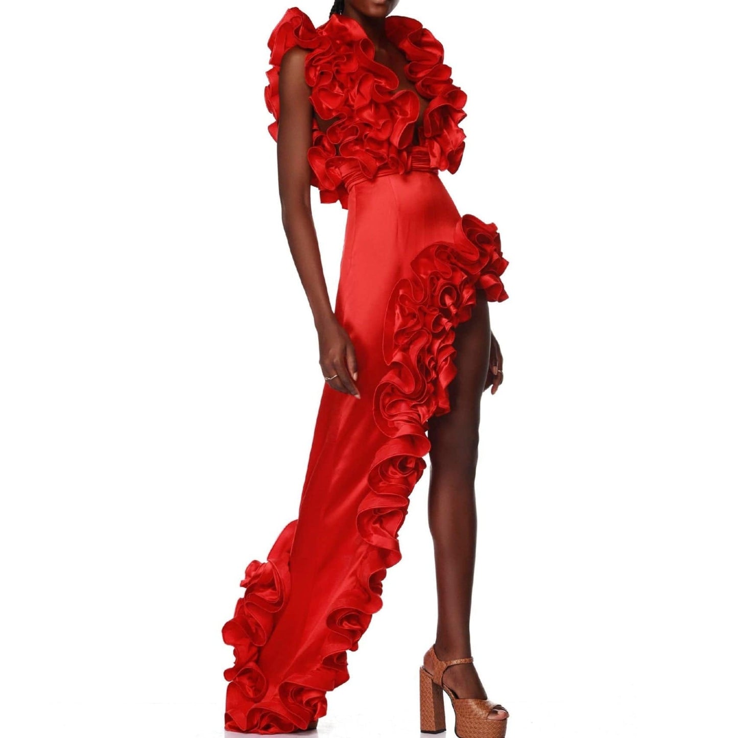Elegantes Bandage-Maxikleid mit Diamanten – Bodenlang & Quadratkragen