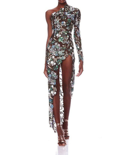 Elegantes Bandage-Maxikleid mit Diamanten – Bodenlang & Quadratkragen