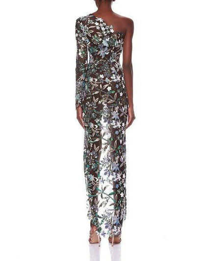 Elegantes Bandage-Maxikleid mit Diamanten – Bodenlang & Quadratkragen