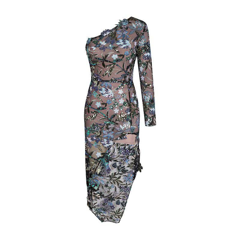 Elegantes Bandage-Maxikleid mit Diamanten – Bodenlang & Quadratkragen