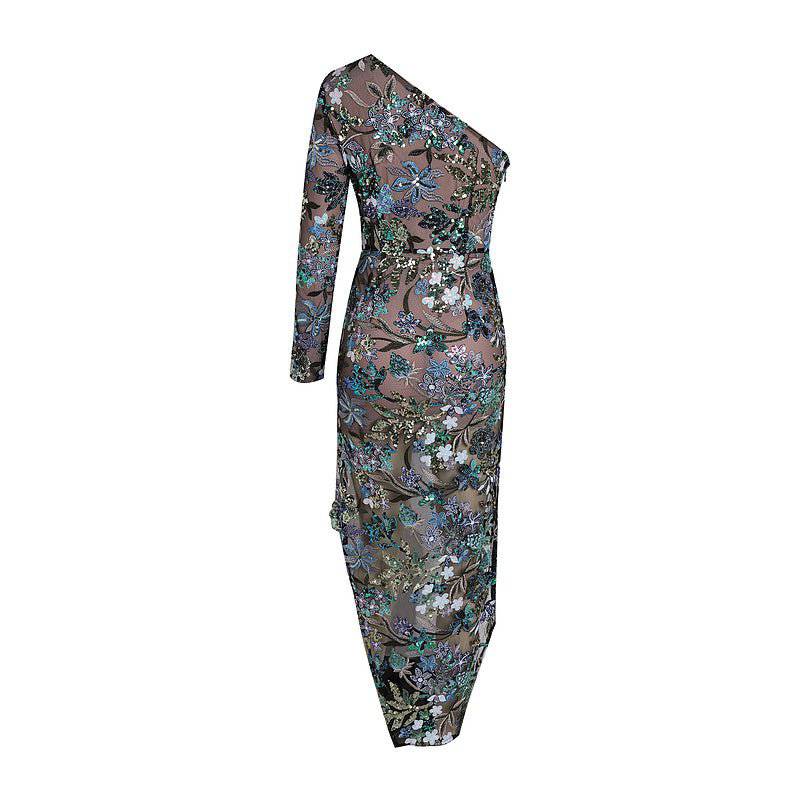Elegantes Bandage-Maxikleid mit Diamanten – Bodenlang & Quadratkragen