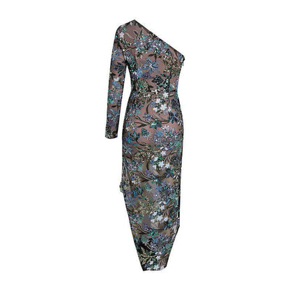 Elegantes Bandage-Maxikleid mit Diamanten – Bodenlang & Quadratkragen