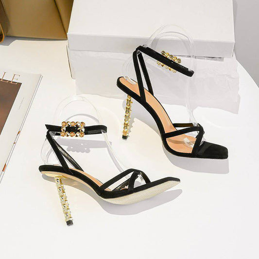 Produktbild von Elegantes Bandage-Maxikleid mit Diamanten – Bodenlang & Quadratkragen in Black, erhältlich bei Hot Fashionista