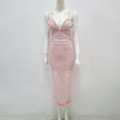 Elegantes Bandage-Maxikleid mit Diamanten – Bodenlang & Quadratkragen