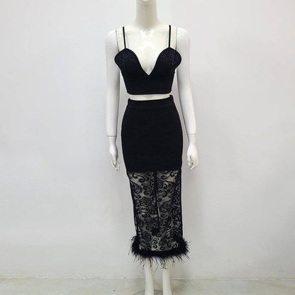 Elegantes Bandage-Maxikleid mit Diamanten – Bodenlang & Quadratkragen