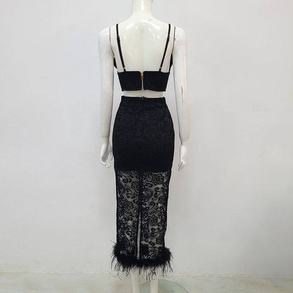 Elegantes Bandage-Maxikleid mit Diamanten – Bodenlang & Quadratkragen