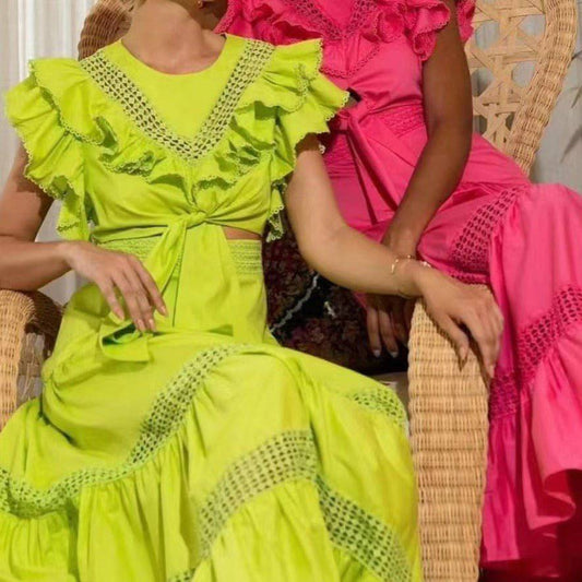 Produktbild von Elegantes Bandage-Maxikleid mit Diamanten – Bodenlang & Quadratkragen in Pink, erhältlich bei Hot Fashionista